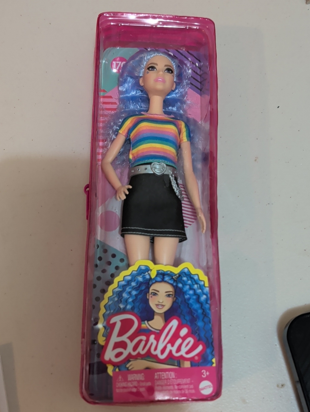 Barbie Rainbow Stripe Top with Black Skirt